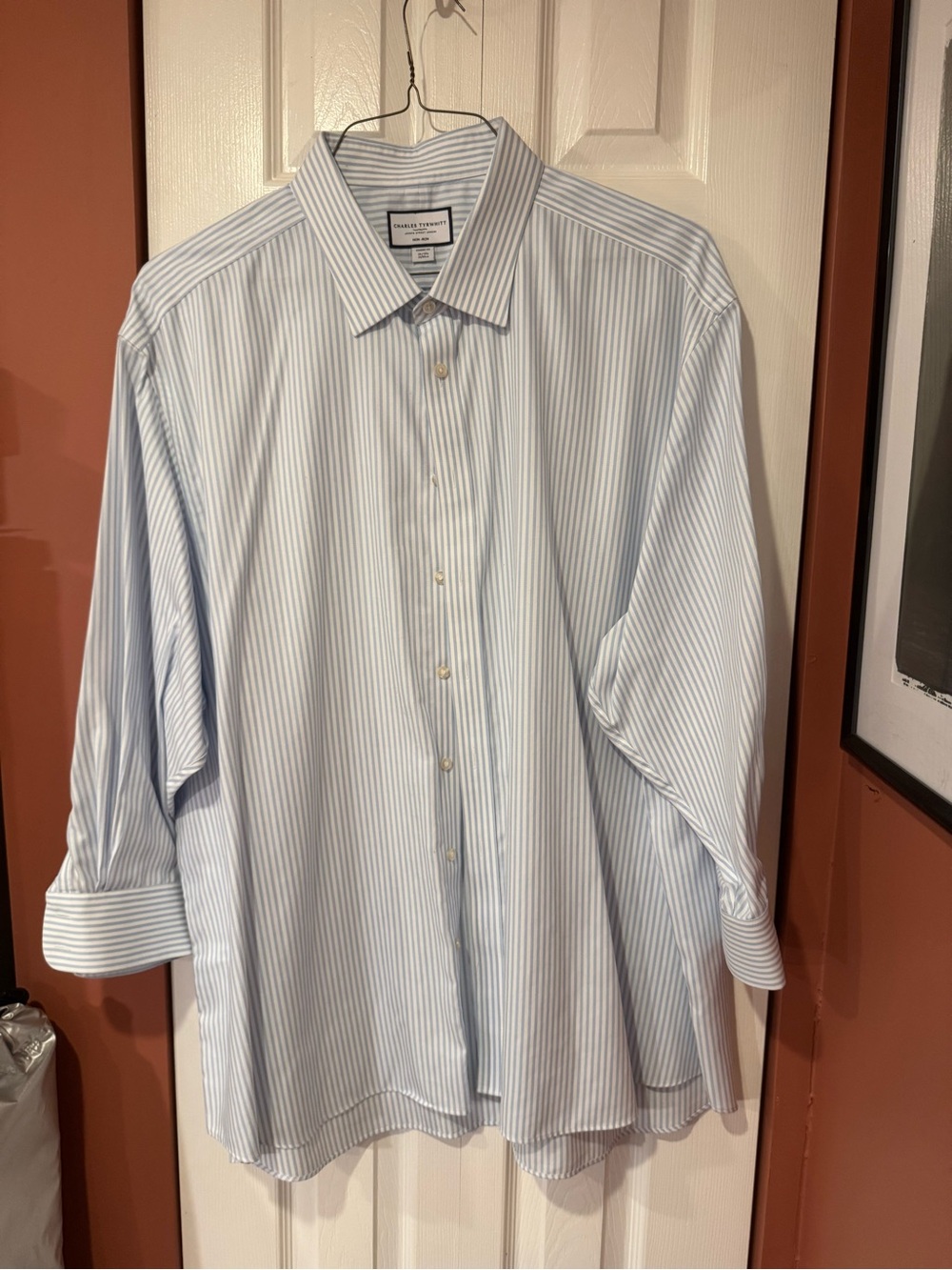 Charles Tyrwhitt Light Blue and White Striped Dress Shirt, size 20/37